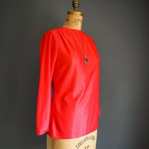 50's Shimmering Red Button Back Nylon Top by Penny Potter for B. Altman